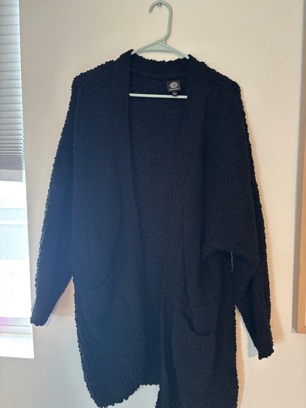 bobeau Black Open-Front Knit Cardigan with Pockets